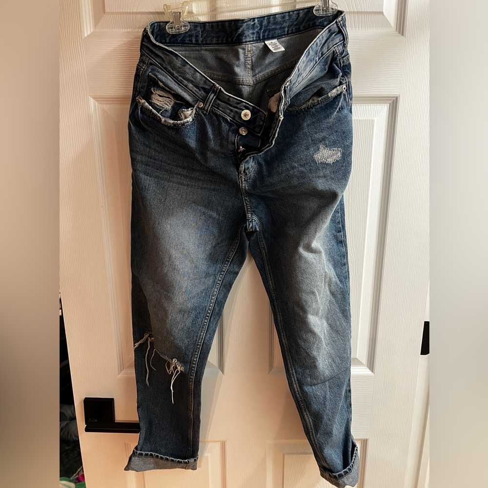 H&M Boyfriend Low Rise Distressed Light Blue Jeans